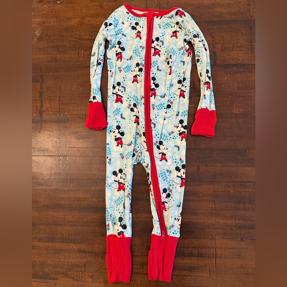 12-18 Months Little Sleepies Blue Mickey Print One-Piece Pajamas with Red Trim